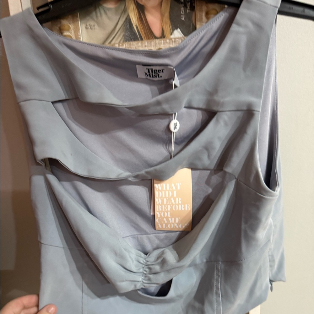 Tiger Mist Soft Blue Sleeveless Cutout Top